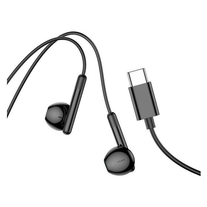 Casti Stereo Hoco In Ear, Mufa Usb-C, Compatibile cu iPhone 15/16, Samsung, Oppo, Xiaomi, Cu Microfon Pe fir, Negru