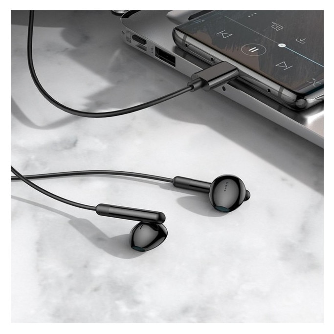 Casti Stereo Hoco In Ear, Mufa Usb-C, Compatibile cu iPhone 15/16, Samsung, Oppo, Xiaomi, Cu Microfon Pe fir, Negru