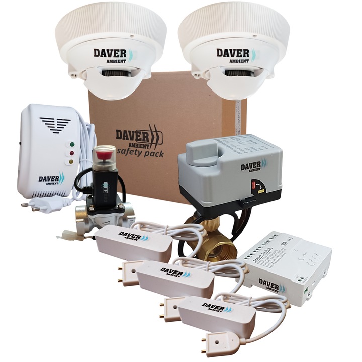 Kit smart de siguranta cu senzori pentru gaz, apa si fum, Daver Safety Pack 1.3.2