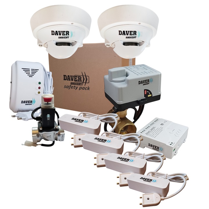 Kit smart de siguranta cu senzori pentru gaz, apa si fum, Daver Safety Pack 1.4.2