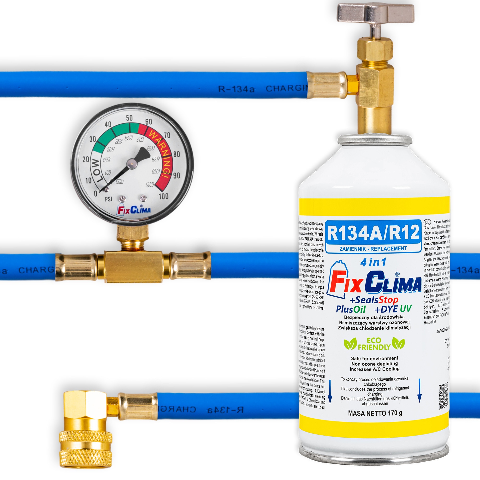 Kit de umplere aer conditionat auto, Fixclima, R134A, 0,17 l, 4 in 1 ...