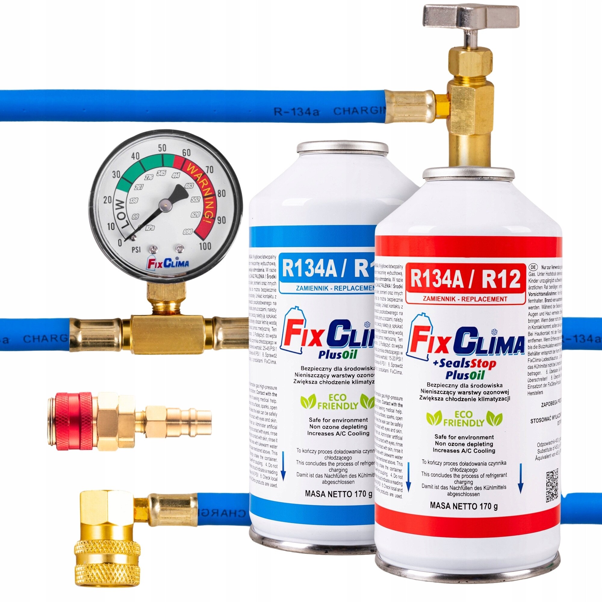Kit de umplere aer conditionat auto, Fixclima, R134a, 0,17 l, 3 in 1 ...