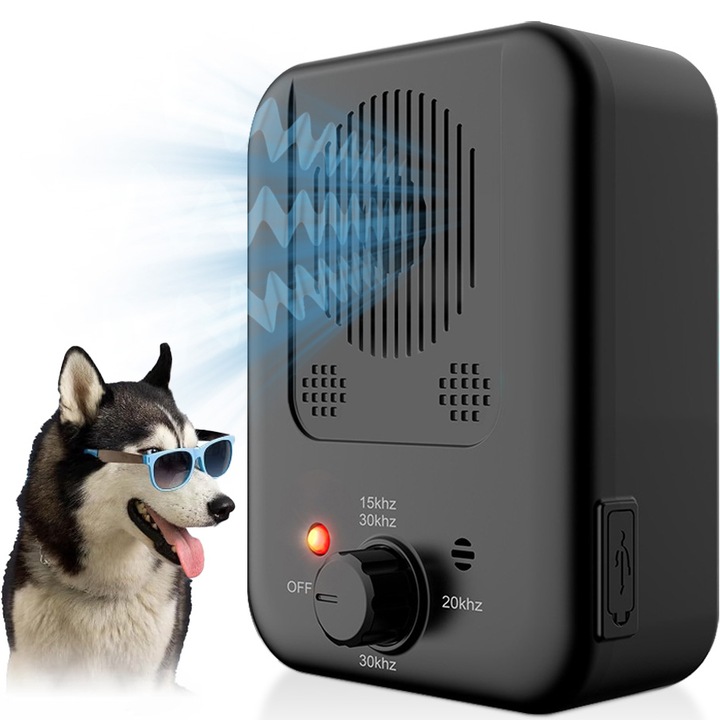 Устройство против лай за кучета, 3 режима, водоустойчив IP67, безшумен за кучешки лай, безопасен за хора и кучета, HouDeOS®, Черен