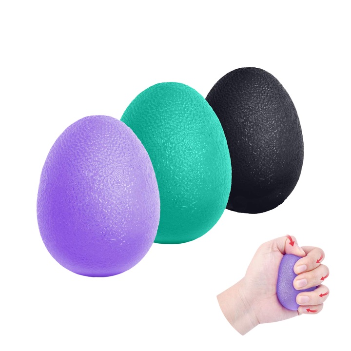 Set 3 mingi de exercitii pentru maini, TREXORA, forma de ou, 58x41mm, multicolor