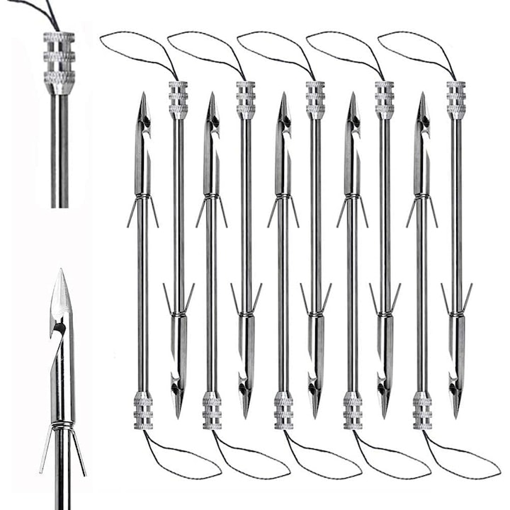 Комплект от 10 стрели от неръждаема стомана за риболов, лов, стрелба с прашка, професионални накрайници, аксесоари за лов и риболов