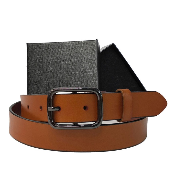 Női öv, négyzet alakú csattal, 105x2.3cm, barna, poliuretán