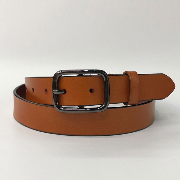 Női öv, négyzet alakú csattal, PU bőr, barna/fekete, 105 cm