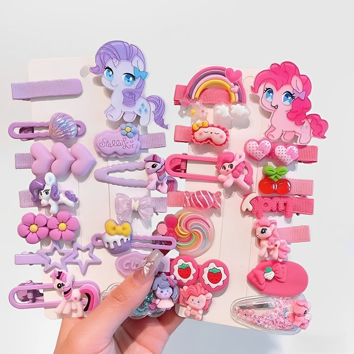 Set 28 agrafe de par pentru fete, TREXORA, model My Little Pony, violet/fucsia, 6-7cm