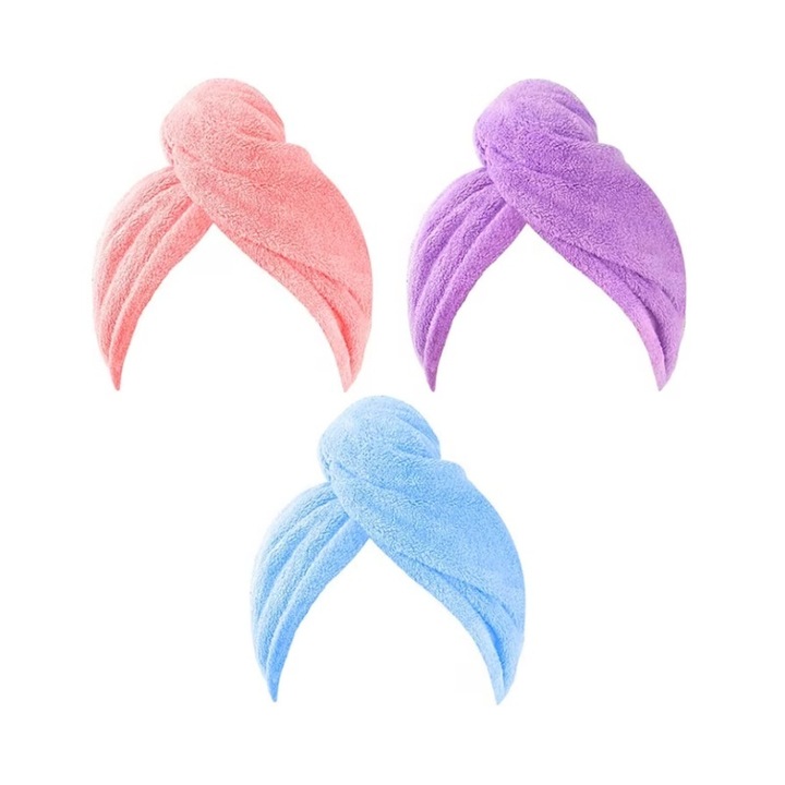 Комплект 3 кърпи за сушене на коса от коралов полар, силно абсорбиращи, многоцветни, 60x40 см