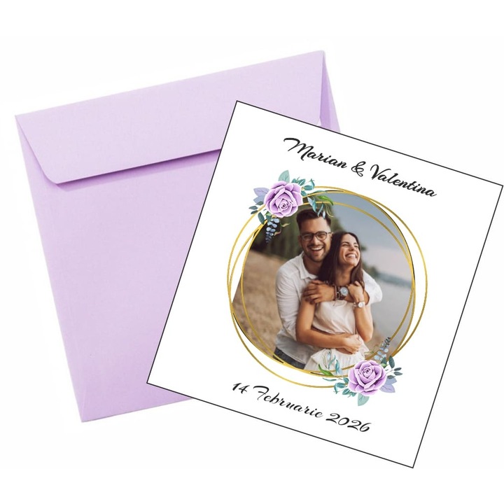 Invitatie Nunta, Model INC002, 14.8×15.7cm, Mov