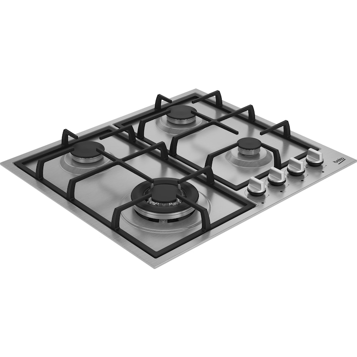 Beko HBIAG64225SX beépíthető főzőlap, gáz, 4 égőfej, lángbiztonság, wok, öntöttvas grill, rozsdamentes acél szín