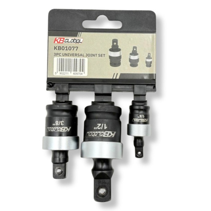 Set adaptor impact cu articulatie cardanica, KB GLOBAL, 1/4", 3/8", 1/2", 3 piese