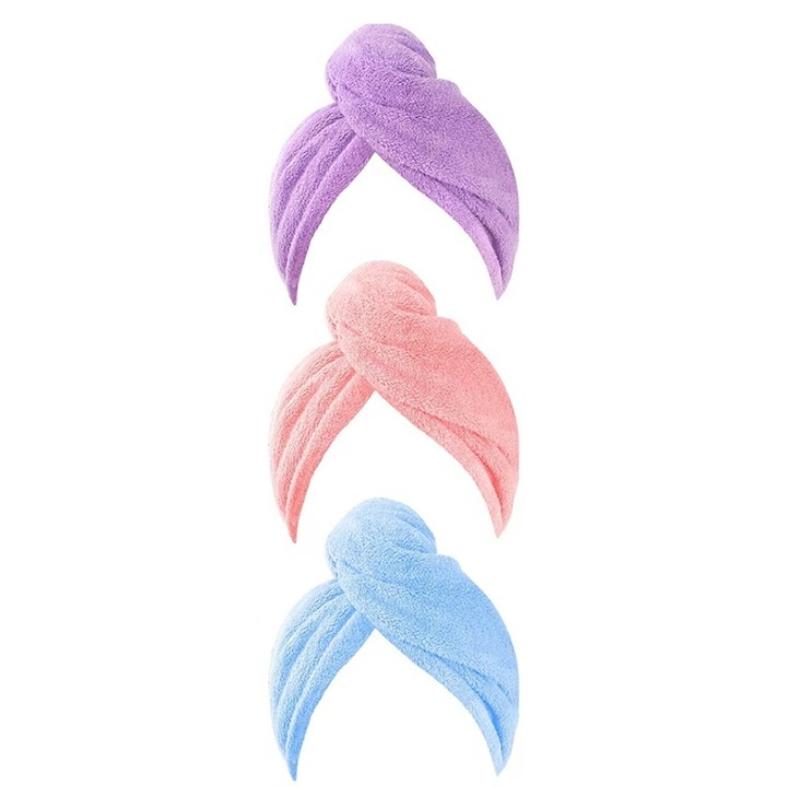 Комплект от 3 кърпи за коса, силна абсорбция, корал флийс, 65x25см, многоцветни