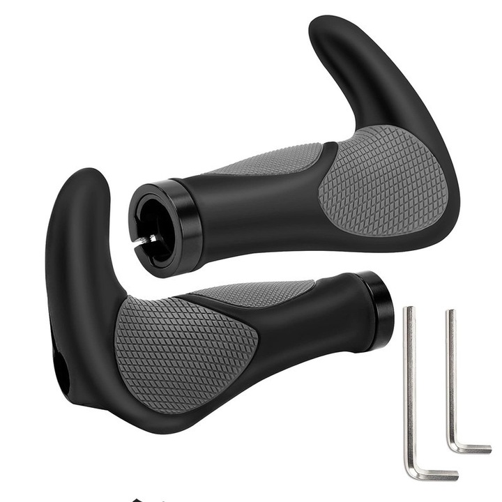 Set 2 Manere Ghidon Bicicleta YYHengCMU, Design Ergonomic din Cauciuc, Antiderapant & Rezistent la Uzuura/Praf, Usor de Instalat/Curatat, Durabil, Scule Incluse, Compatibil cu MTB si diverse tipuri de biciclete, Diametru Interior 22.2mm, 14x11x3cm, Negru