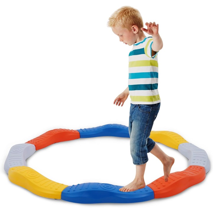 Set Ludiro de Echilibru cu Piese Senzoriale Antiderapante pentru Copii, 125 cm, 8 Segmente