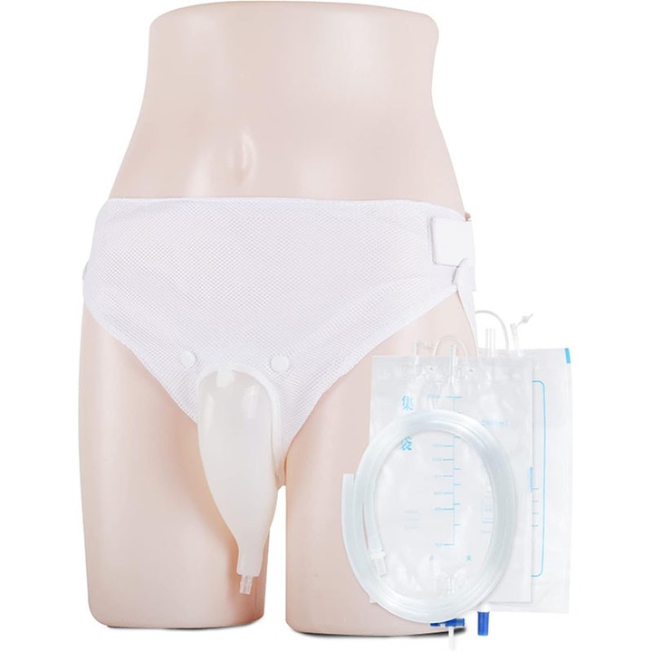 Set colector urinar din silicon, 1000ml si 2000ml, cu tub de drenaj, pentru persoane cu mobilitate redusa, alb