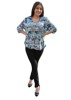 Bluza de dama cu design de nasturi in fata,masura mare,D&J Exclusive, Albastru Bluza de dama cu design de nasturi in fata,masura mare,D&J Exclusive, Albastru