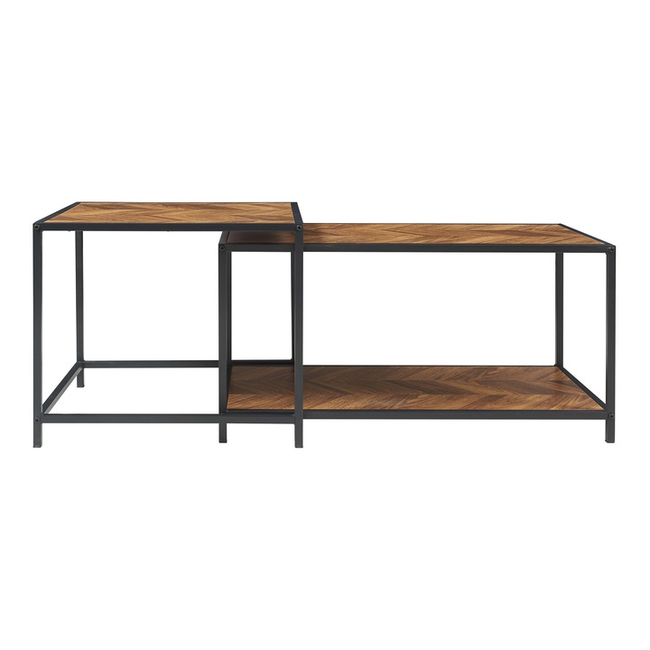 Set 2 masute cafea, en.casa, Kurghore, 60 x 60 x 50 cm, mdf, otel, efect lemn stejar, nuanta inchisa