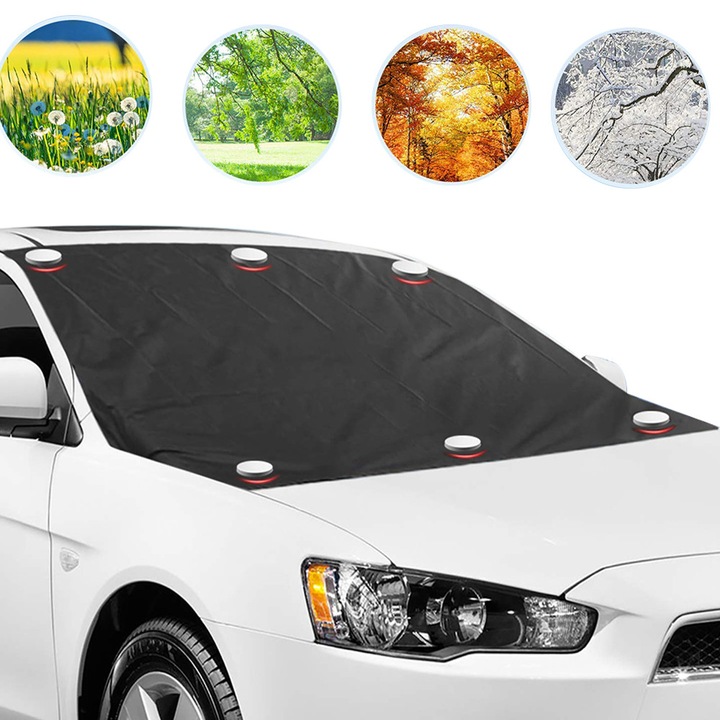 Husa parbriz auto, Buyya, Cu 6 magneti, anti inghet, impermeabila, accesorii auto de iarna, instalare usoara pentru vehicule, SUV-uri, 210x120cm, negru
