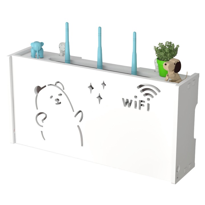 Маска за съхранение за WiFi рутер, YISYNIM, стилен дизайн, PVC, бял, 39x9.5x19.5см