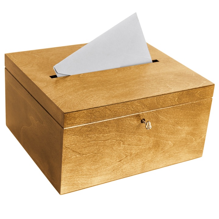 Fa pénzdoboz, Creative Deco, világos dió, nyílással, zárral és kulccsal, 29×25×15 cm, esküvői kártyadoboz, ajándékdoboz, dekorálható