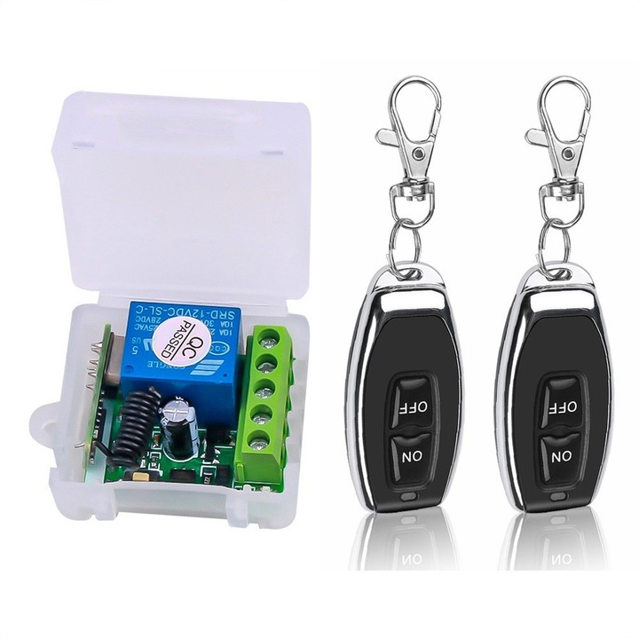 Comutator wireless pentru usi, Uudeals®, 1CH, 433Mhz, cu 2 telecomenzi, 13x9x3cm, DC 12V