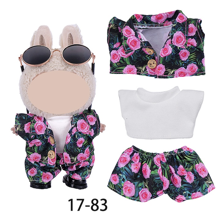 Babaruha szett, 17 cm, puha anyagból, egyedi dizájn, többszínű