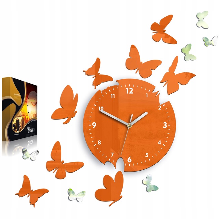 Ceas de perete ModernClock, model MOTILES 14, portocalie, 28cm, mecanism quartz, ultra silentios