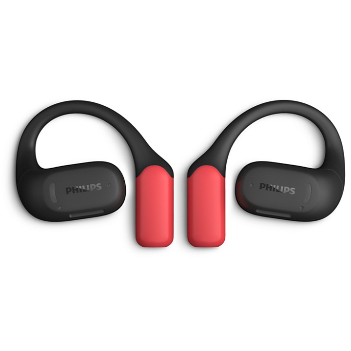 Philips True Wireless слушалки за бягане с отворен ухо серия 6000 TAA6709BK/00, 28 часа живот на батерията, микрофон, въздушна проводимост, IP55 черно/червено