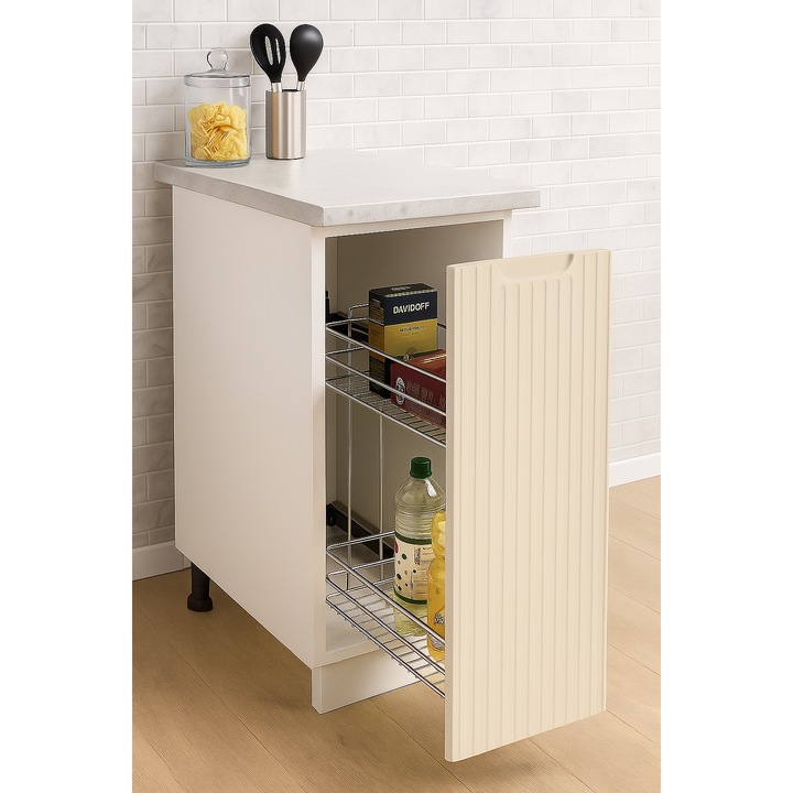 Corp inferior MDF bucatarie, Seria Space, cos Jolly, Badenmob, 30x50x78cm, Crem