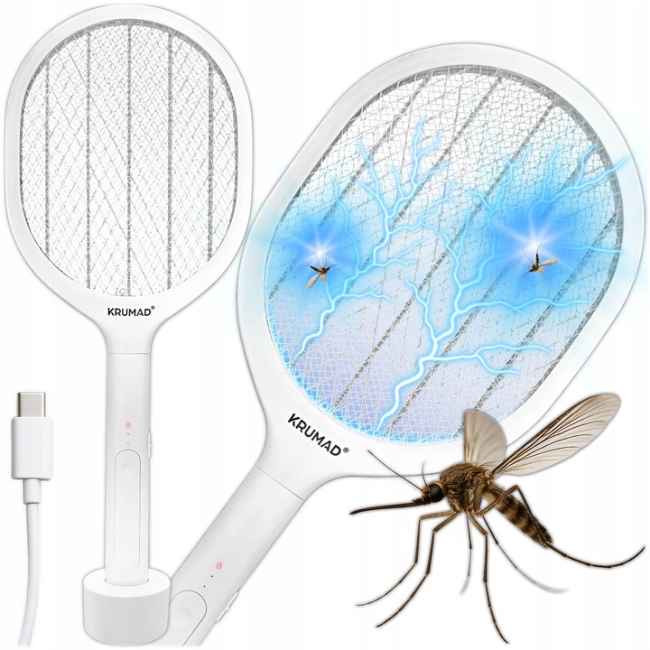 Capcana Electrica pentru Tantari si Insecte, Paleta Electrica Anti Tantari si Muste, Distrugator Insecte, Protectie pentru Casa, Gradina si Camping, Racheta Electrica Anti Insecte, Alb