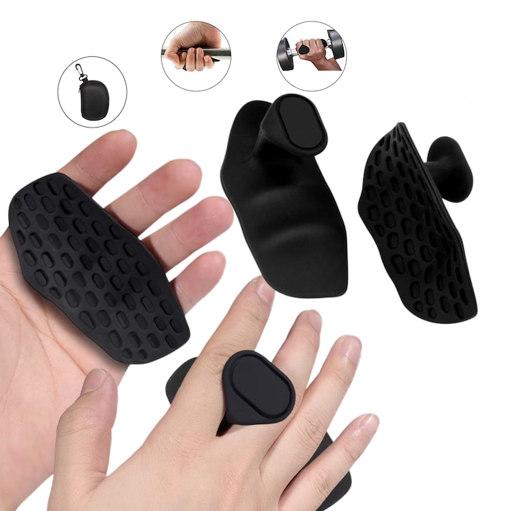 Manusi Sala tip Grip Palma, Antiderapante pentru Ridicare Greutati, Salestore.ro® Protectie Palme Anti-Bataturi pentru Haltere, Tractiuni, Deadlift si Crossfit – Manusi Cauciuc Unisex 9,5 x 4,5 cm, cu geanta depozitare, Negru