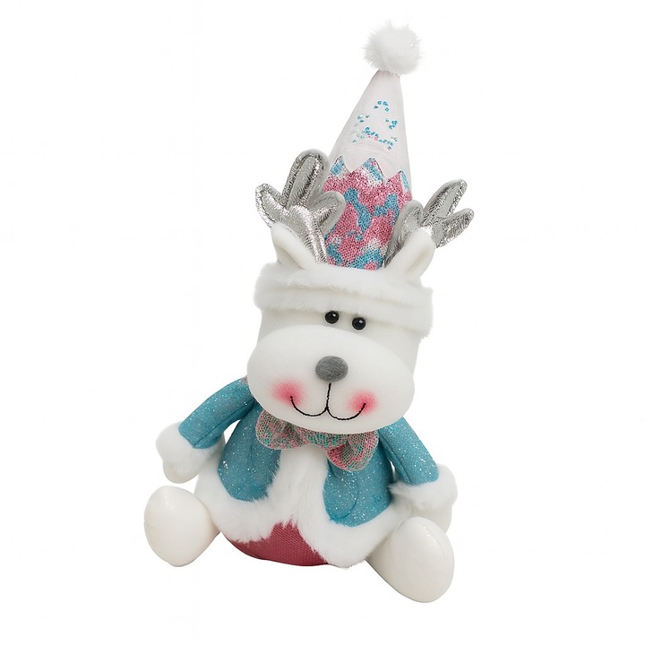Figurina decorativă de Crăciun Ren cu pălărie, Leski, 34x20x12cm, multicolor