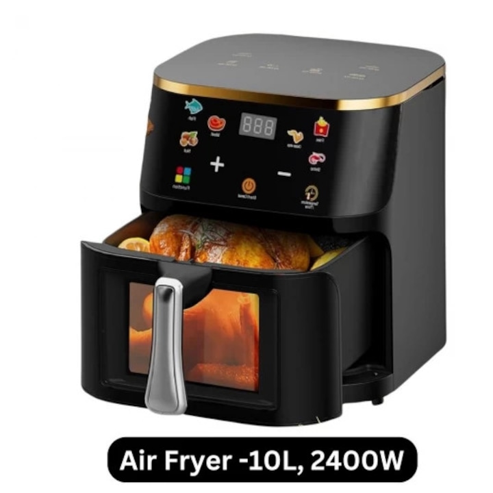 Friteuză cu aer cald Airfryer 10L, 2400W, capacitate mare, design modern