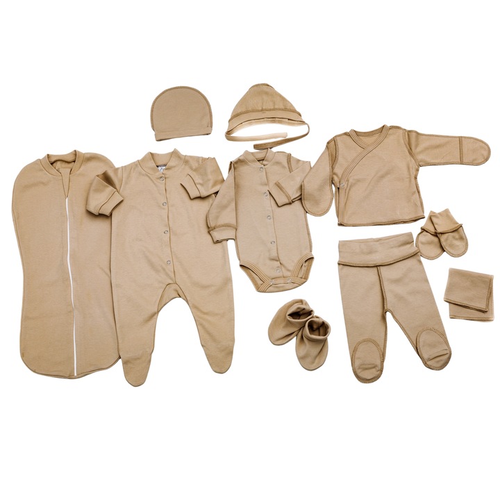 Set pentru Maternitate, Nou-Nascuti/Bebelusi, Pampy, Contine 10 Unitati, 0-3 Luni, 50-62 cm, Bumbac, Bej