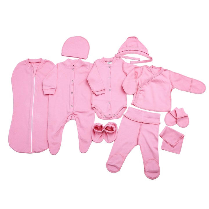 Set pentru Maternitate, Nou-Nascuti/Bebelusi, Pampy, Contine 10 Unitati, 0-3 Luni, 50-62 cm, Bumbac, Roz