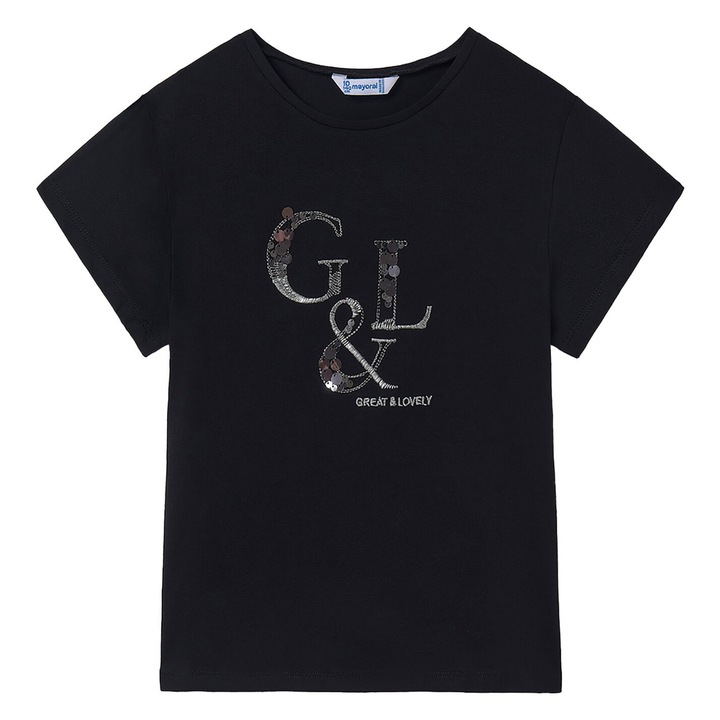 Tricou fete Mayoral, 854, Bumbac/Elastan, Negru, Negru, 176 CM