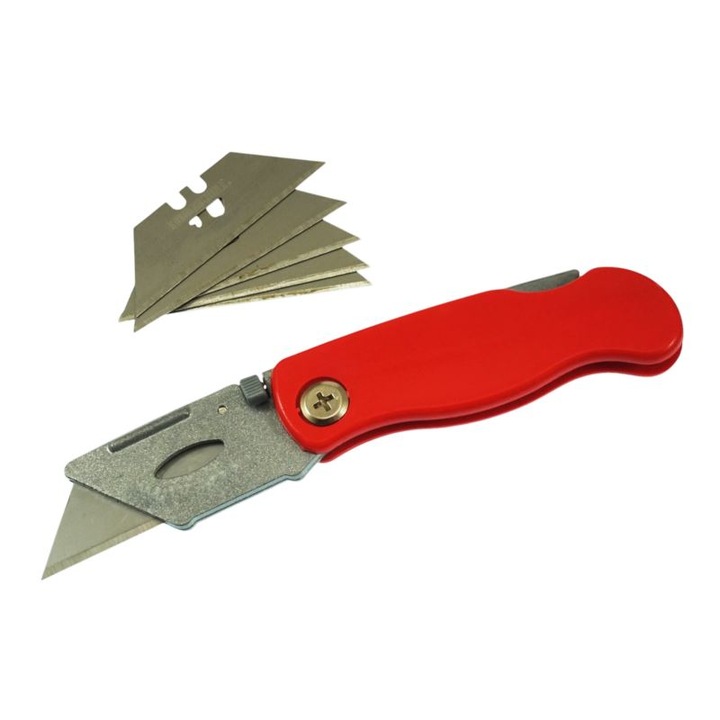 Cutter pliabil Beast cu 5 lame trapezoidale, metalic, pentru carton, tapet, folii, 10x2cm