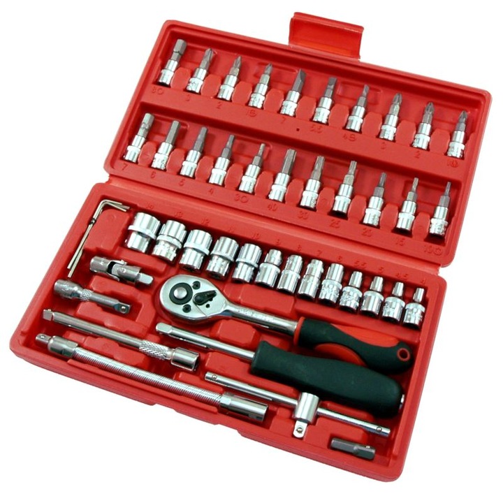 Set chei si biti 46 elemente, Beast, otel crom-vanadiu, cutie plastic