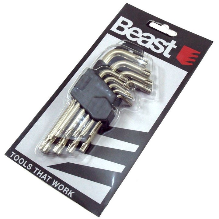 Set 9 chei Torx Beast T-10-15-20-25-27-30-40-45-50, 65x170mm, cu suport plastic