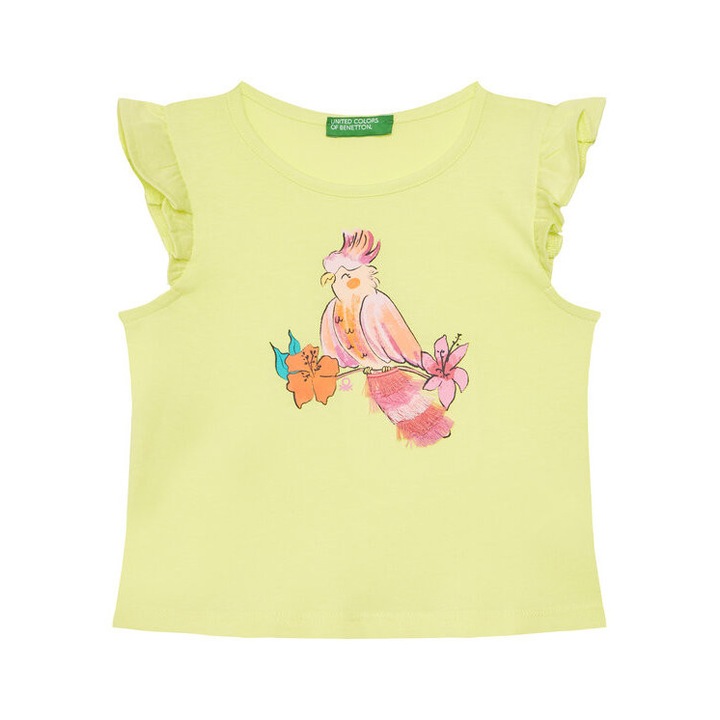 United Colors Of Benetton lányka póló, 3I1XG10JK, pamut, sárga, Sárga