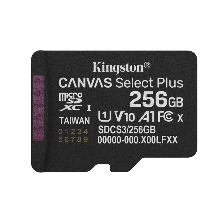 Карта Kingston Technology 256GB microSDXC Canvas Select Plus Gen3 150R A1 Единичен пакет без ADP