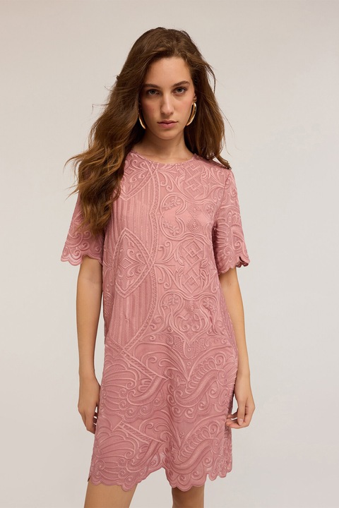 Motivi, Rochie mini cu croiala dreapta si maneci scurte, Roz prafuit