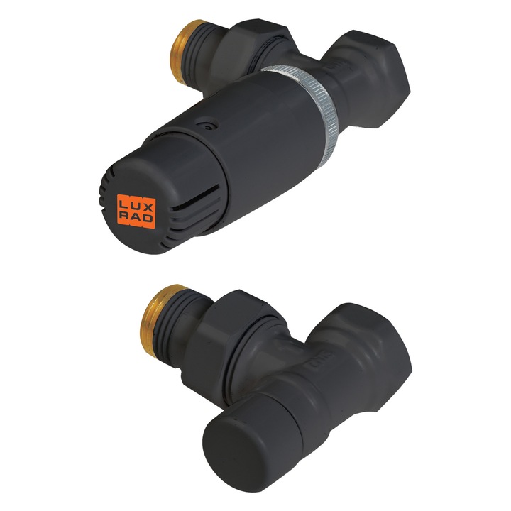 Комплект ъглови вентили 1/2" x 1/2", Luxrad, за радиатори, черни