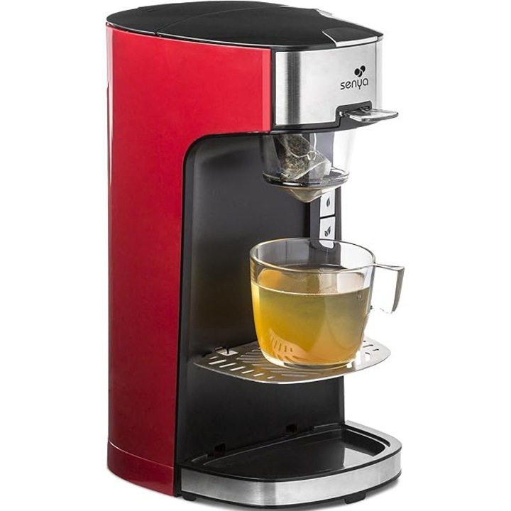 Ceainic electric Senya Tea Time Machine, compatibil cu ceai vrac sau la plic, cu infuzor detasabil, rosu