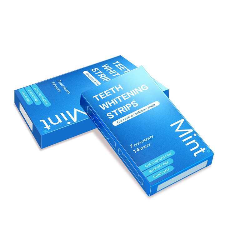 Fogfehérítő csíkok, eltávolítja a foltokat, menta ízű, könnyű használat