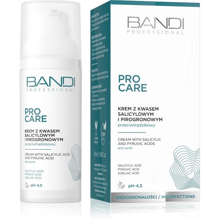 Крем за лице Bandi PRO CARE със салицилова киселина и пирогроздена киселина, 50 мл, за кожа, склонна към акне