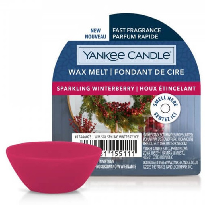 Ароматна свещ Yankee Candle SPARKLING WINTERBERRY, 22 г, аромати на нар, жода, кедър