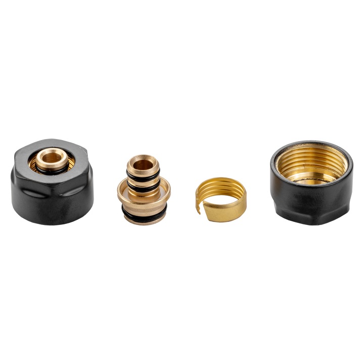 2 db PEX kompressziós szerelvény készlet 16 mm, Luxrad, 3/4" fém, matt fekete