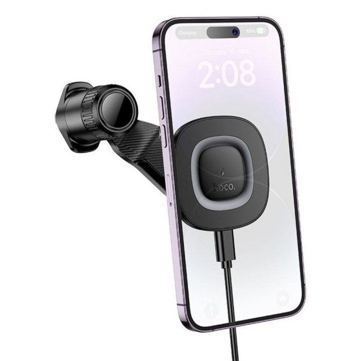 Suport Auto Hoco Cu Incarcare Wireless Functie Magsafe Compatibil Cu iPhone, Putere Incarcare 15W, Prindere In Ventilatie, HW30